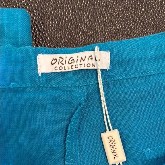 Original Collection Linen Teal Cropped Pants patch pockets size medium - Picture 2 of 11